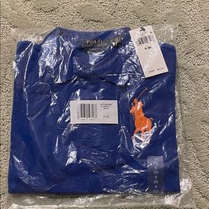 Polo by Ralph Lauren boys size small (8) Blue short sleeve polo. Orange logo